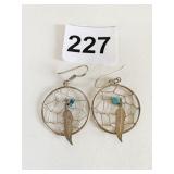 SILVER DREAMCATCHER EARRINGS WITH TURQUOISE CHIP