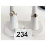 TWO STERLING SILVER RINGS SIZE 6 AND 6.5