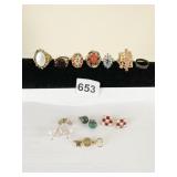 ASSORTED FASHION JEWELRY COSTUME RINGS EARRINGS