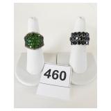 SILVER 925 RINGS SIZE 6 BLACK AND GREEN STONES