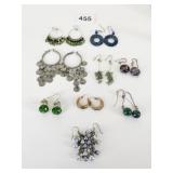GROUP OF EARRINGS HOOP DANGLE GLASS ETC.