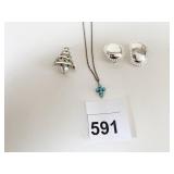 STERLING SILVER CHRISTMAS TREE PIN EARRINGS SMALL