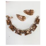 COPPER BRACELET AND EARRINGS STAMPED SOUTHWEST