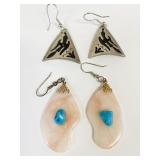 SILVER TONE METAL EARRINGS PYRAMID SHAPE
