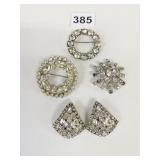 RHINESTONE PINS CIRCLE STARBURST PAIR OF EARRINGS