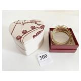 FABRIC COVERED JEWELRY BOX HEART SHAPE SWIVEL