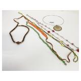 BEADED NECKLACES PINK AND RED BEADS SILVER TONE