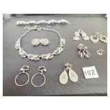 UNBRANDED SILVER TONE NECKLACE BRACELET EARRINGS