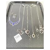 BLUE STONE STATEMENT NECKLACE HEART PENDANT