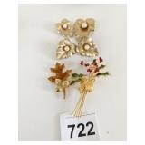 SARAH COVENTRY GOLD TONE LEAF PINS AND EARRINGS