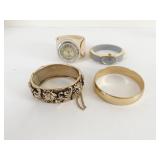 WRISTWATCHES HINGED BANGLE BRACELETS GOLD TONE