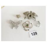 SILVER TONE PIN GROUP LARGE OLD FLOWER PIN