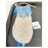 CROCHETED POUCH PURSE HANDBAG CLEAR BEADS BOTTOM