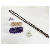 POLISHED AMETHYST CHIP BRACELET EARRINGS SMOKEY