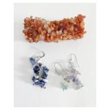 STONE CHIP DROP EARRINGS BLUE AND WHITE STRETCH