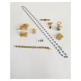 UNBRANDED PIN EARRING SET GOLD TONE RHINESTONES