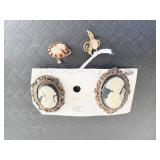 ANTIQUE CAMEO PIN ONE MATCHING EARRING SMALL PIN