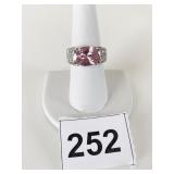 STERLING SILVER RING SIZE 8 PINK OVAL RHINESTONE
