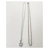 TWO STERLING SILVER NECKLACES ONE WITH STAR OF