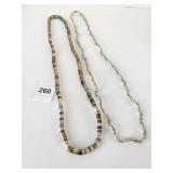 TWO METALLIC FLEXIBLE MOVEABLE NECKLACES SILVER