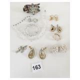 CRYSTAL BEAD NECKLACE EARRINGS PEARL CIRCLE PIN