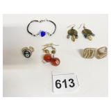 EARRINGS BOHO DROP LEAF GREEN STONES GLASS BALL