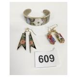 SILVER MEXICO CUFF BRACELET INLAY FLOWER SHELL