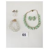 THERMOSET GREEN NECKLACE AND EARRING SET CRYSTAL
