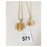 TWO VINTAGE FLOWER NECKLACES IVORY COLOR BEADS