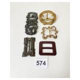 ANTIQUE BELT BUCKLE PIECES FILIGREE GOLD TONE