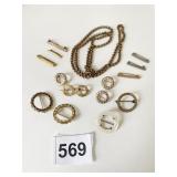 ASSORTED SMALL CIRCLE AND BAR PINS GOLD TONE