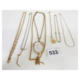 GOLD TONE PENDANT NECKLACES CLEAR LUCITE CAMEO