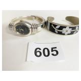 INLAY SILVER MEXICO CUFF BRACELET HINGED SILVER