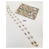 NECKLACE 36" LONG ROSE GOLD BEADS TEXTURED OVAL