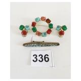 BAR PIN WITH STONE CHIPS CIRCLE PIN WITH SCARAB