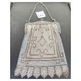 ANTIQUE ENAMEL MESH DECO HANDBAG PURSE 7" X 5"