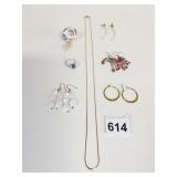 EARRINGS WHITE BEAD DROP GOLD TONE HOOPS SILVER