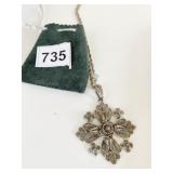 VINTAGE ANTIQUE SILVER FILIGREE FLOWER PENDANT