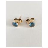 BLUE TOPAZ EARRINGS SET IN 14K GOLD 1 CARAT
