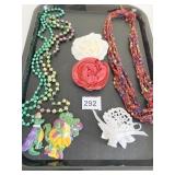 MARDI GRAS BEADS WITH ALLIGATOR PENDANTS FABRIC