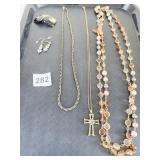 SILVER 925 CROSS PENDANT NECKLACE AMBER COLOR