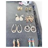 GROUP OF EARRINGS HOOPS DROP BEADED SILVER TONE