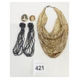 GOLD TONE MESH NECKLACE OVAL PINS WITH PORTRAIT