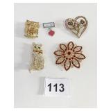 GROUP OF PINS BROOCHES MONET CAT UNBRANDED HEART