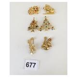 CHRISTMAS PINS GOLD TONE SNOWMAN CANDY CANES