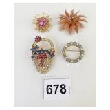 PIN GROUP BAUER RHINESTONE BASKET OF FLOWERS