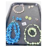 GOLD TONE PINK ENAMEL LEAF NECKLACE EARRINGS BLUE