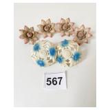 VINTAGE DRAPERY HARDWARE PLASTIC AND TIN FLOWER