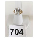 14K GOLD CUSHION CUT CLEAR STONE 4.25G SIZE 7.5