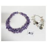 AMETHYST MULTI STRAND CHOKER NECKLACE SILVER TONE